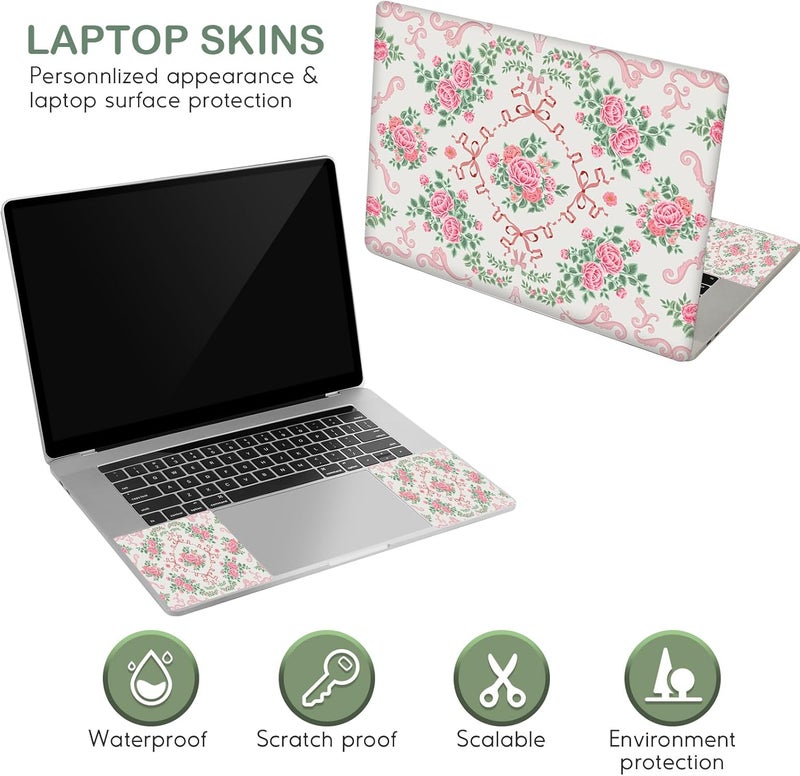 DINKY Laptop Skin Sticker Decal 15.6" 15.4" 12" 13" 13.3" 14" 15 inch Laptop Universal Vinyl Skin Stickers Cover Art Decal Notebook PC Personalized Protector, Pink Floral Bow - Image 4